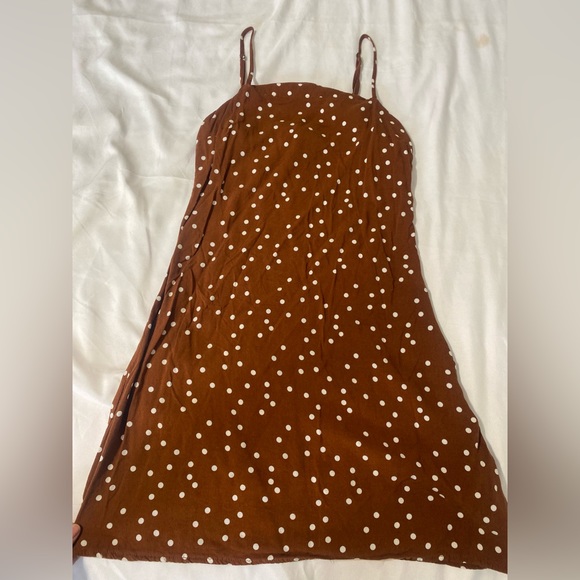 Forever 21 Brown White Polka Dot Spaghetti Strap Shirt Dress - Picture 2 of 2